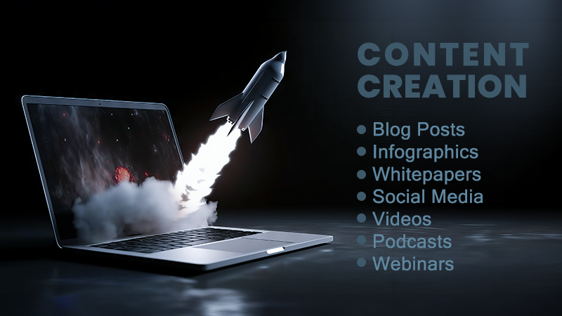 A rocket launching from a laptop screen, metaphorically representing the power of diverse seo blog writing services to elevate digital content across various platforms.