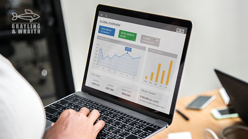 A detailed analytics dashboard on a laptop screen, utilized by an SEO specialist to enhance seo services for small businesses, aiming to boost online conversions.