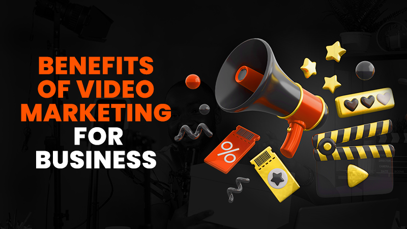  A collection of video and marketing-related icons, including a megaphone and clapperboard, highlighting the advantages of video marketing for business promotion and audience engagement.
