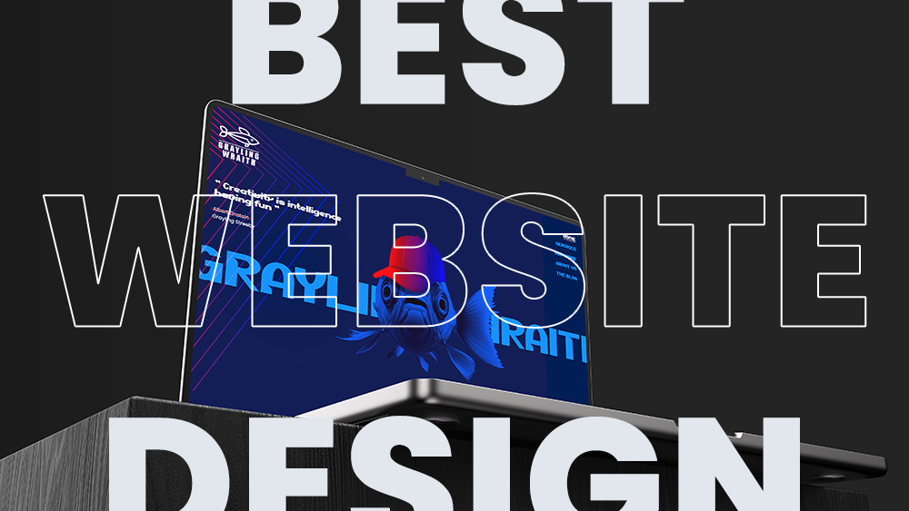 Innovative design showcase on a laptop display featuring abstract blue graphics and dynamic elements, highlighting modern digital aesthetics.