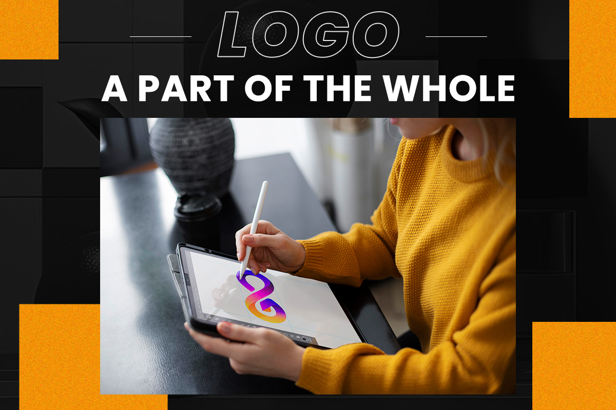 Logo Design Process with a designer working on a tablet. 