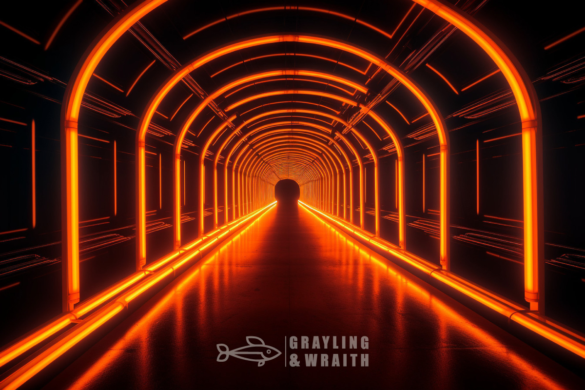 Illuminated futuristic tunnel representing the way forward