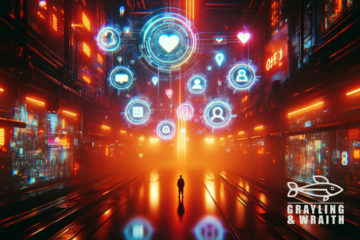 Social Media Icons in a Futuristic Setting for Organic Social Media Growth