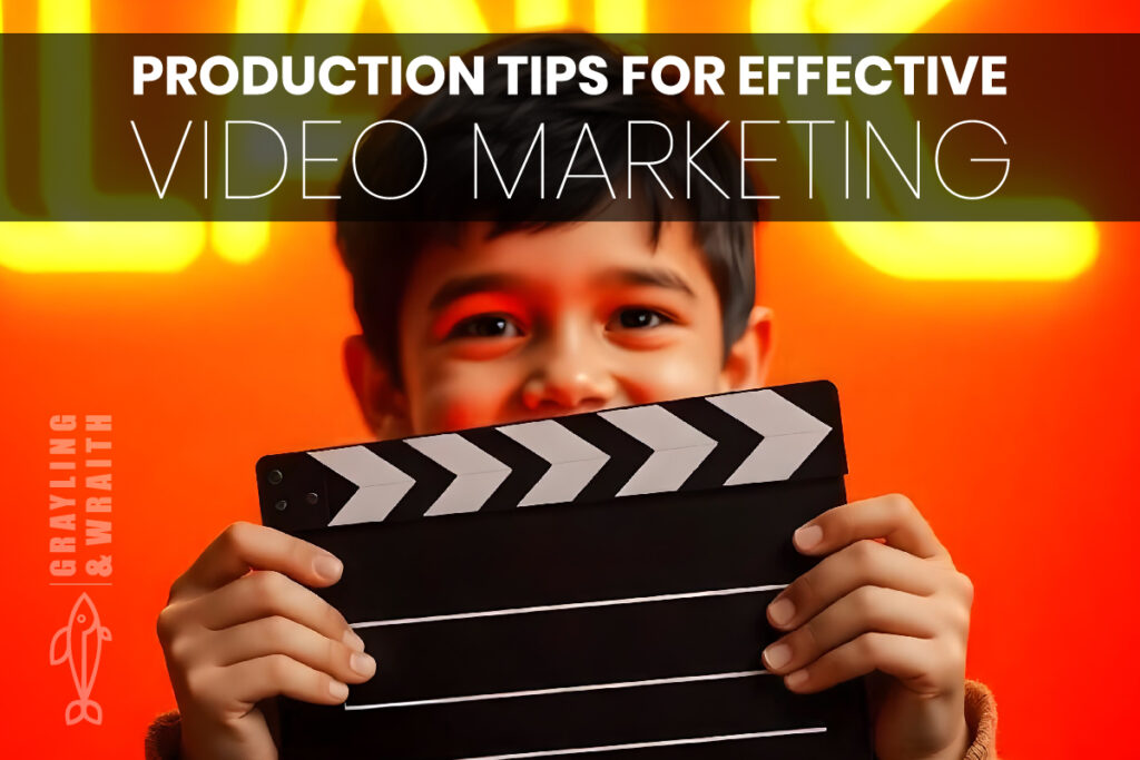 Young boy holding a clapperboard, symbolizing video marketing production tips