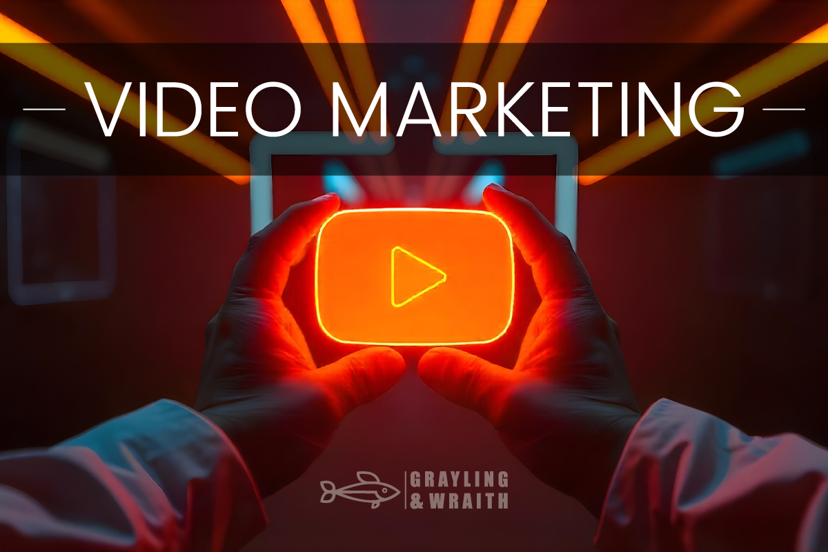 Video marketing concept with glowing play button in hands