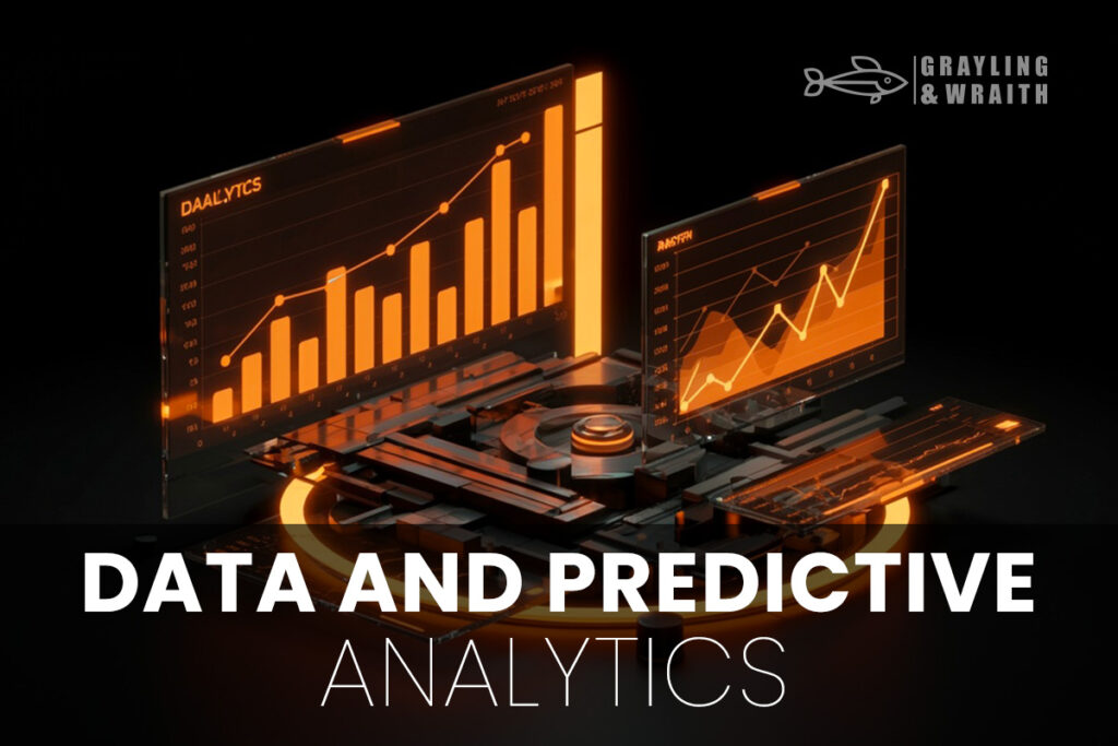 Data and Predictive Analytics with futuristic digital dashboards